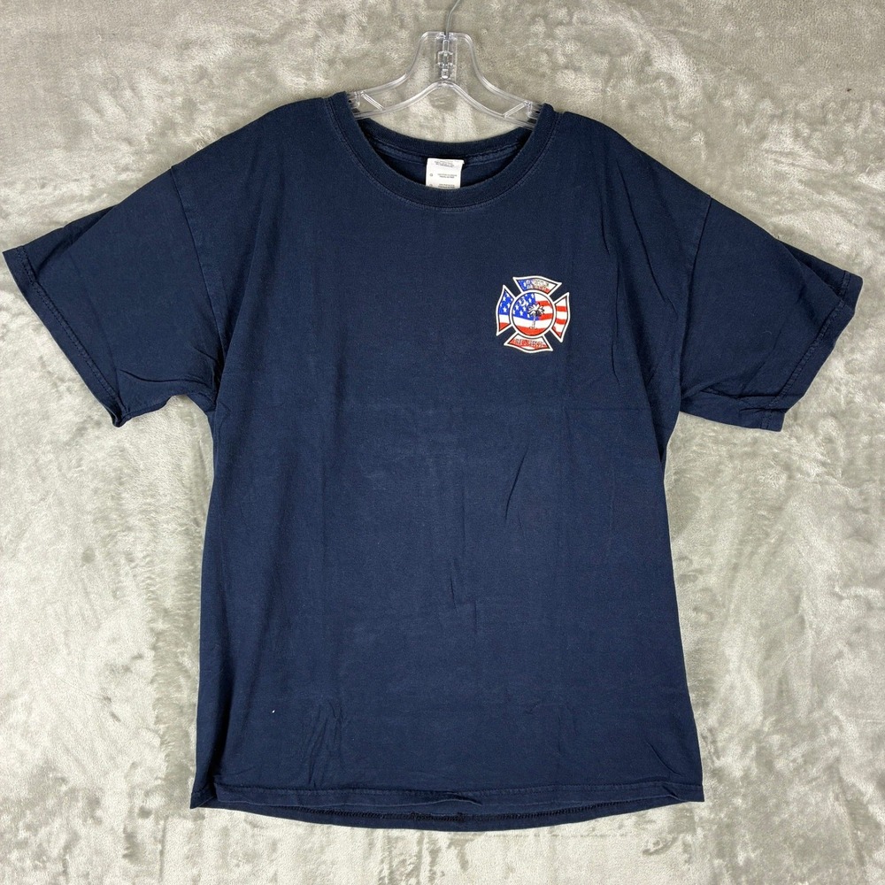 VTG Gildan Mens Myrtle‎ Beach Fire & Rescue Navy Graphic T-Shirt Large Patriotic
